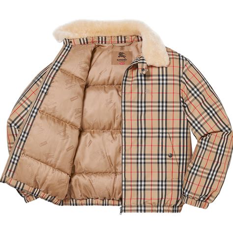 supreme burberry shearling|Supreme Burberry Shearling Collar Down Puffer Jacket Beige.